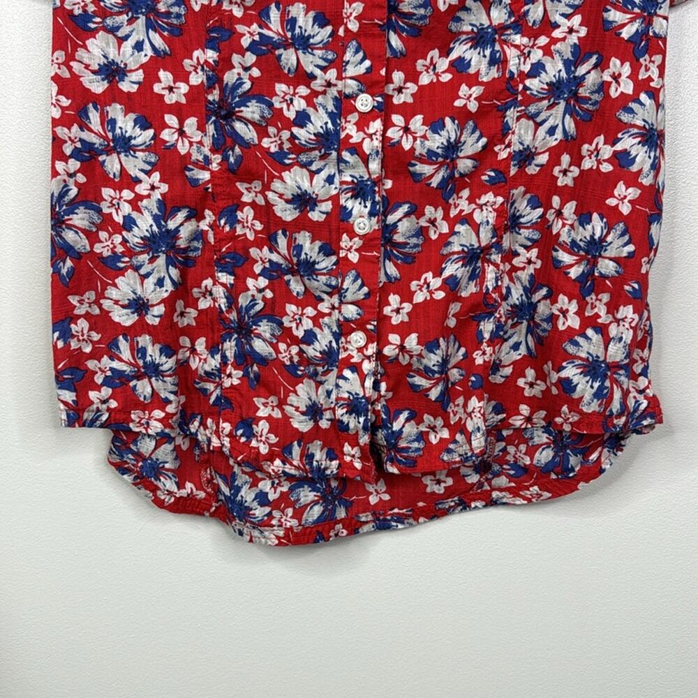 Rebecca Malone Medium M Red Blue Floral Button Down Shirt 100% Cotton Blouse - Picture 4 of 7